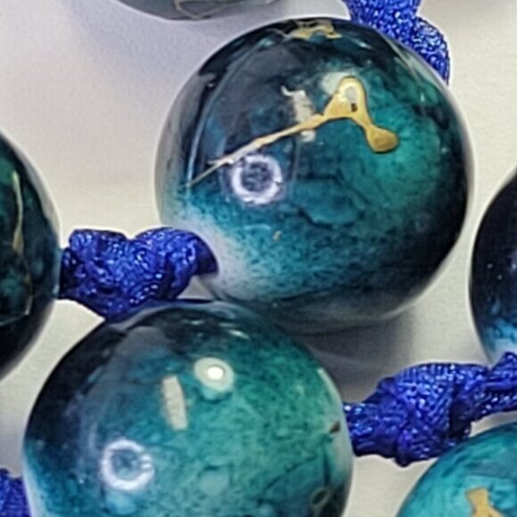 Blue Beaded Long Necklace on a Ribbon - Picture 5 of 8